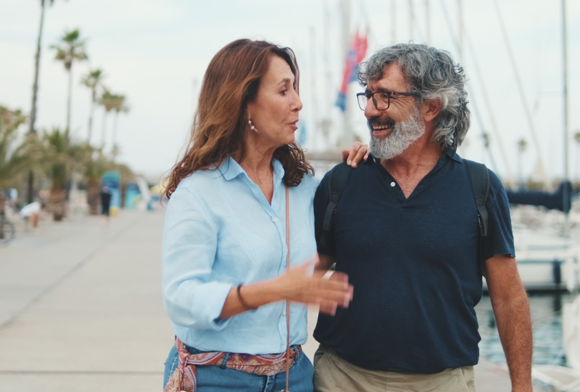 middle aged couple walking