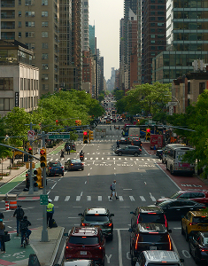 Overhead view of midtown New York Intersection