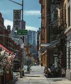 Street view of a neighborhood in lower Manhattan, New York City