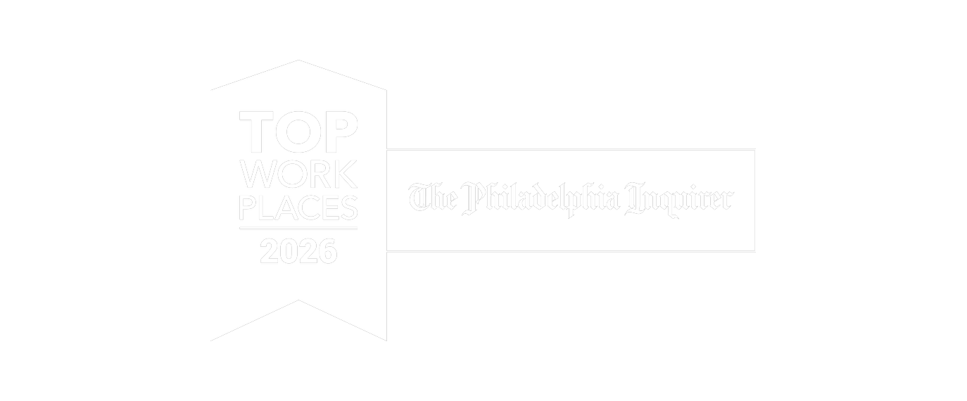 The Philadelphia Inquirer Top Workplaces 2026 award logo in white